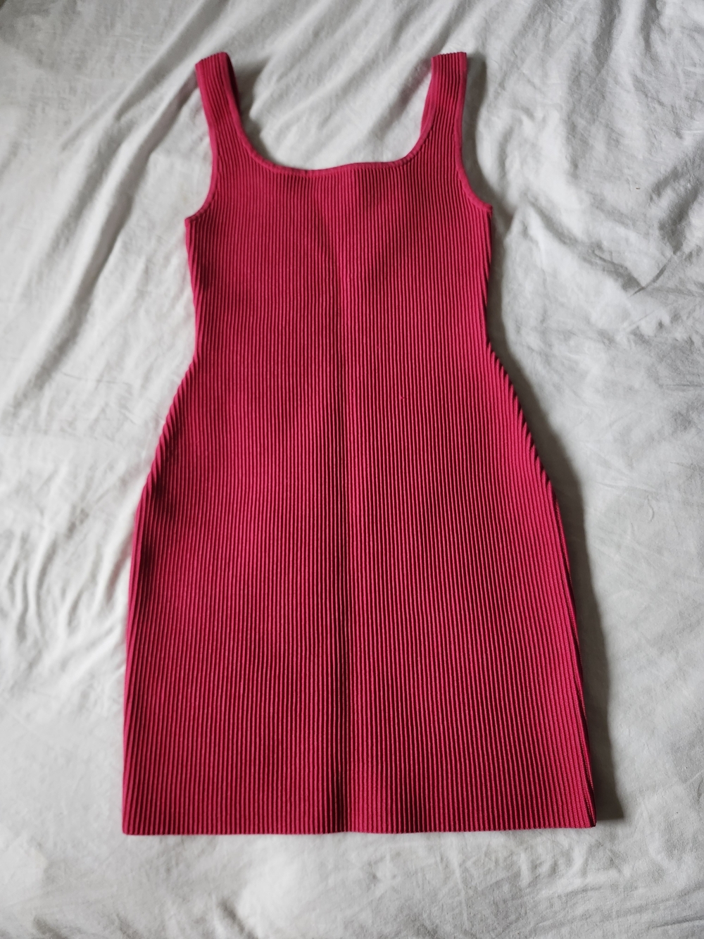 Babaton Bright Pink Ribbed Mini Dress